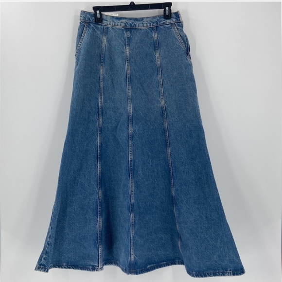 ZARA * HIGH-WAIST ZW LONG DENIM SKIRT FLARED FADED BLUE BLOGGER - Picture 15 of 16